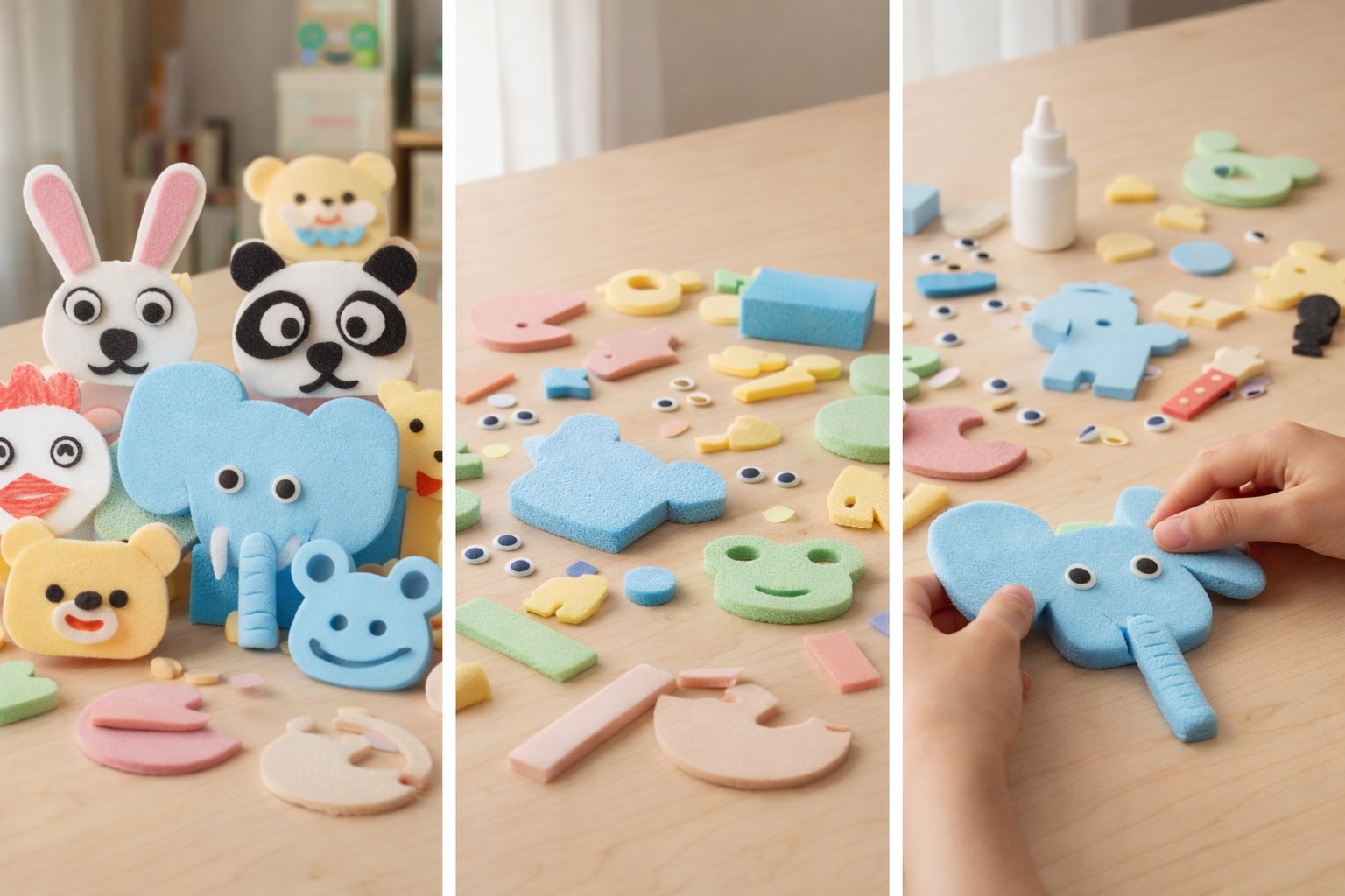 ウレタン素材で作る動物作品の完成例（教材・ワークショップ用途）